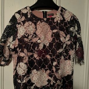 Vince Camuto Floral Lace Blouse in Navy and Pink